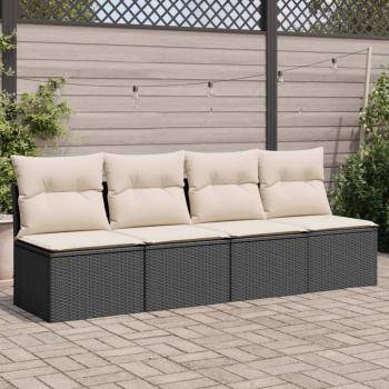 ARDEBO.de - Gartensofa mit Kissen 4-Sitzer Schwarz Poly Rattan