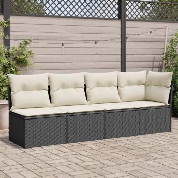 ARDEBO.de - Gartensofa mit Kissen 4-Sitzer Schwarz Poly Rattan