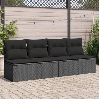 ARDEBO.de - Gartensofa mit Kissen 4-Sitzer Schwarz Poly Rattan