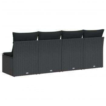 Gartensofa mit Kissen 4-Sitzer Schwarz Poly Rattan