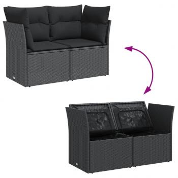 Gartensofa mit Kissen 2-Sitzer Schwarz Poly Rattan