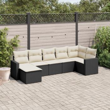 ARDEBO.de - 7-tlg. Garten-Sofagarnitur mit Kissen Schwarz Poly Rattan