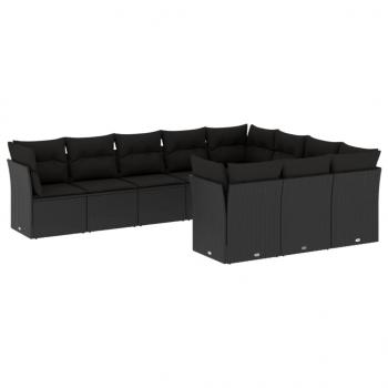 10-tlg. Garten-Sofagarnitur mit Kissen Schwarz Poly Rattan