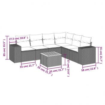 7-tlg. Garten-Sofagarnitur mit Kissen Grau Poly Rattan