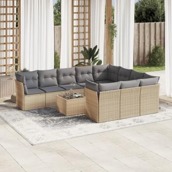 ARDEBO.de - 11-tlg. Garten-Sofagarnitur mit Kissen Beige Poly Rattan