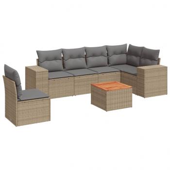 7-tlg. Garten-Sofagarnitur mit Kissen Beige Poly Rattan