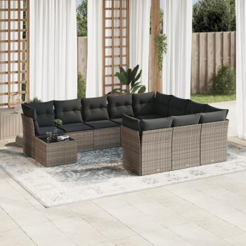 ARDEBO.de - 11-tlg. Garten-Sofagarnitur mit Kissen Grau Poly Rattan