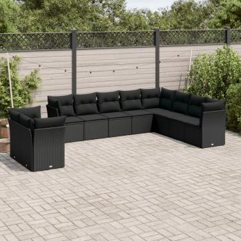 ARDEBO.de - 10-tlg. Garten-Sofagarnitur mit Kissen Schwarz Poly Rattan