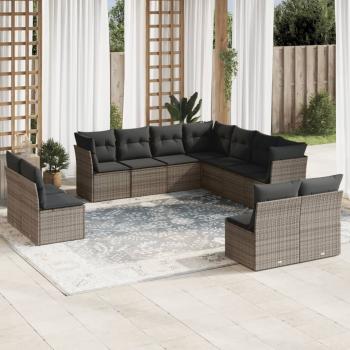 ARDEBO.de - 11-tlg. Garten-Sofagarnitur mit Kissen Grau Poly Rattan