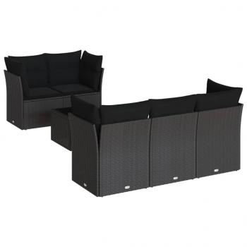 6-tlg. Garten-Sofagarnitur mit Kissen Schwarz Poly Rattan