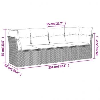 4-tlg. Garten-Sofagarnitur mit Kissen Beige Poly Rattan