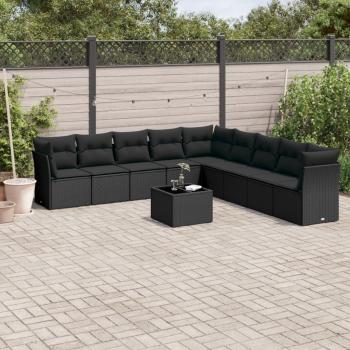 ARDEBO.de - 10-tlg. Garten-Sofagarnitur mit Kissen Schwarz Poly Rattan