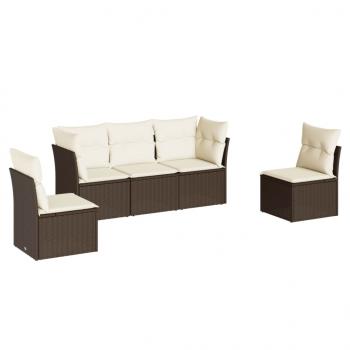 5-tlg. Garten-Sofagarnitur mit Kissen Braun Poly Rattan