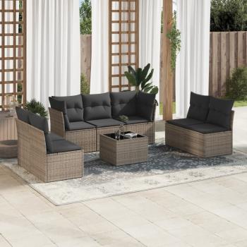 ARDEBO.de - 8-tlg. Garten-Sofagarnitur mit Kissen Grau Poly Rattan