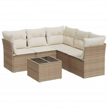 6-tlg. Garten-Sofagarnitur mit Kissen Beige Poly Rattan