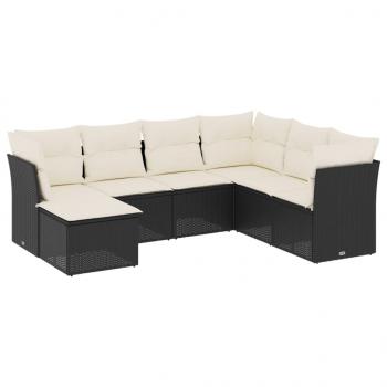 7-tlg. Garten-Sofagarnitur mit Kissen Schwarz Poly Rattan