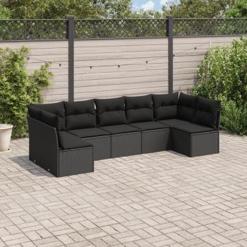 ARDEBO.de - 7-tlg. Garten-Sofagarnitur mit Kissen Schwarz Poly Rattan