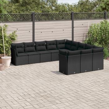 ARDEBO.de - 11-tlg. Garten-Sofagarnitur mit Kissen Schwarz Poly Rattan