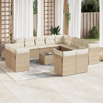 ARDEBO.de - 14-tlg. Garten-Sofagarnitur mit Kissen Beige Poly Rattan