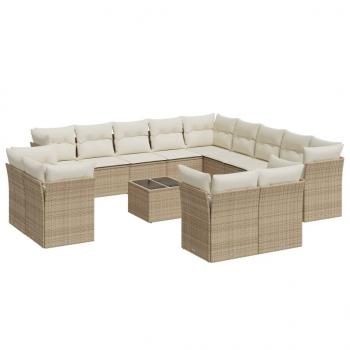 14-tlg. Garten-Sofagarnitur mit Kissen Beige Poly Rattan