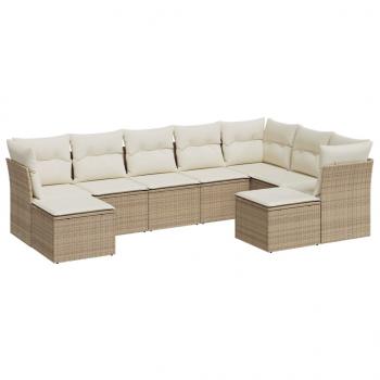 9-tlg. Garten-Sofagarnitur mit Kissen Beige Poly Rattan