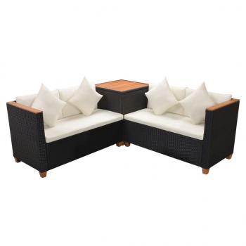 4-tlg. Garten-Lounge-Set mit Auflagen Poly Rattan Schwarz