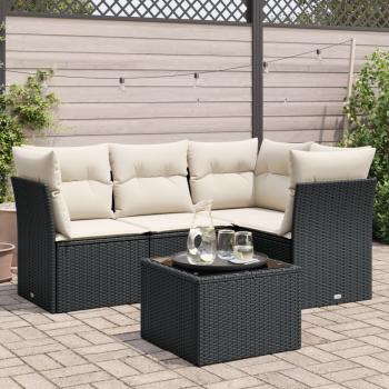 ARDEBO.de - 5-tlg. Garten-Sofagarnitur mit Kissen Schwarz Poly Rattan