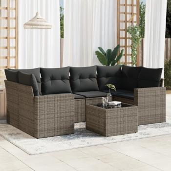 ARDEBO.de - 7-tlg. Garten-Sofagarnitur mit Kissen Grau Poly Rattan