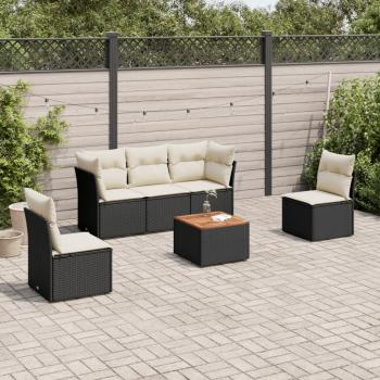 ARDEBO.de - 6-tlg. Garten-Sofagarnitur mit Kissen Schwarz Poly Rattan