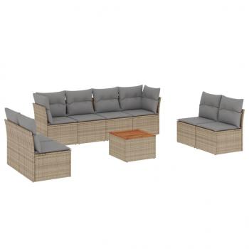 9-tlg. Garten-Sofagarnitur mit Kissen Beige Poly Rattan