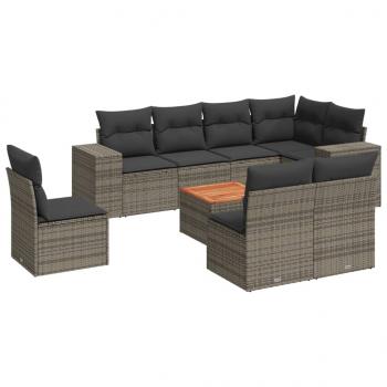 9-tlg. Garten-Sofagarnitur mit Kissen Grau Poly Rattan