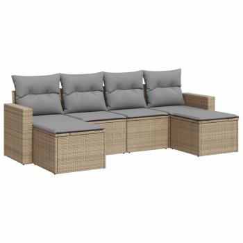 6-tlg. Garten-Sofagarnitur mit Kissen Beige Poly Rattan