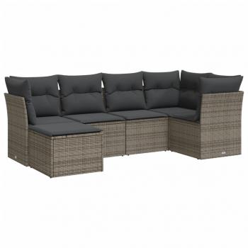 6-tlg. Garten-Sofagarnitur mit Kissen Grau Poly Rattan