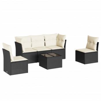 6-tlg. Garten-Sofagarnitur mit Kissen Schwarz Poly Rattan