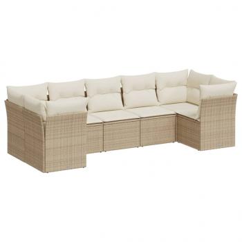 7-tlg. Garten-Sofagarnitur mit Kissen Beige Poly Rattan