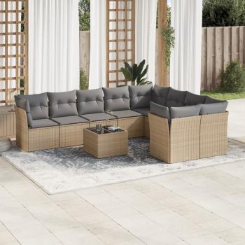 ARDEBO.de - 10-tlg. Garten-Sofagarnitur mit Kissen Beige Poly Rattan