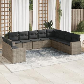 ARDEBO.de - 10-tlg. Garten-Sofagarnitur mit Kissen Grau Poly Rattan