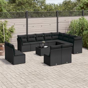 ARDEBO.de - 13-tlg. Garten-Sofagarnitur mit Kissen Schwarz Poly Rattan