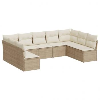 9-tlg. Garten-Sofagarnitur mit Kissen Beige Poly Rattan