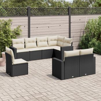 ARDEBO.de - 8-tlg. Garten-Sofagarnitur mit Kissen Schwarz Poly Rattan