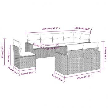 8-tlg. Garten-Sofagarnitur mit Kissen Schwarz Poly Rattan