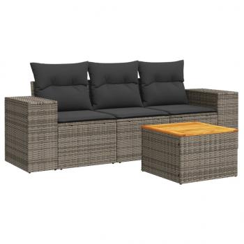 4-tlg. Garten-Sofagarnitur mit Kissen Grau Poly Rattan