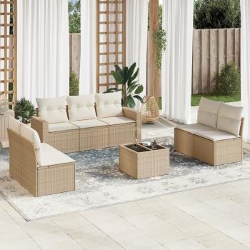 ARDEBO.de - 8-tlg. Garten-Sofagarnitur mit Kissen Beige Poly Rattan