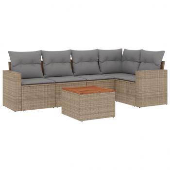 6-tlg. Garten-Sofagarnitur mit Kissen Beige Poly Rattan