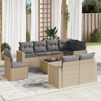 ARDEBO.de - 9-tlg. Garten-Sofagarnitur mit Kissen Beige Poly Rattan