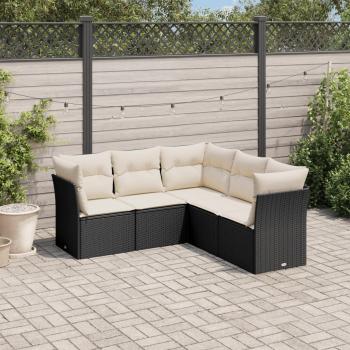 ARDEBO.de - 5-tlg. Garten-Sofagarnitur mit Kissen Schwarz Poly Rattan