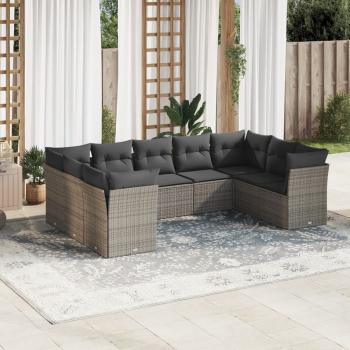 ARDEBO.de - 9-tlg. Garten-Sofagarnitur mit Kissen Grau Poly Rattan