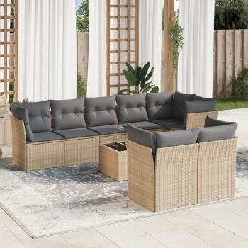 ARDEBO.de - 9-tlg. Garten-Sofagarnitur mit Kissen Beige Poly Rattan