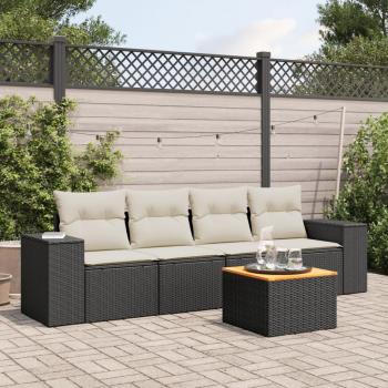 ARDEBO.de - 5-tlg. Garten-Sofagarnitur mit Kissen Schwarz Poly Rattan