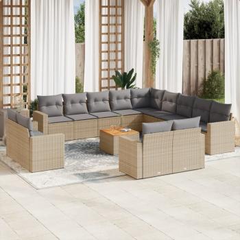 ARDEBO.de - 14-tlg. Garten-Sofagarnitur mit Kissen Beige Poly Rattan